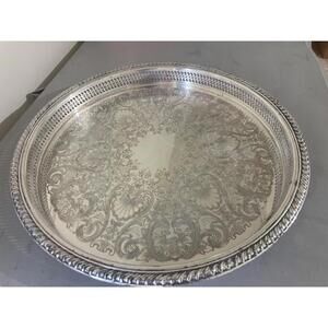 Vintage WM ROGERS Silverplate Etched Scroll Floral 15" Platter Tray